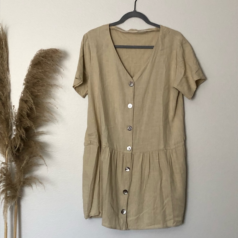 Linen babydoll dress with button front size M